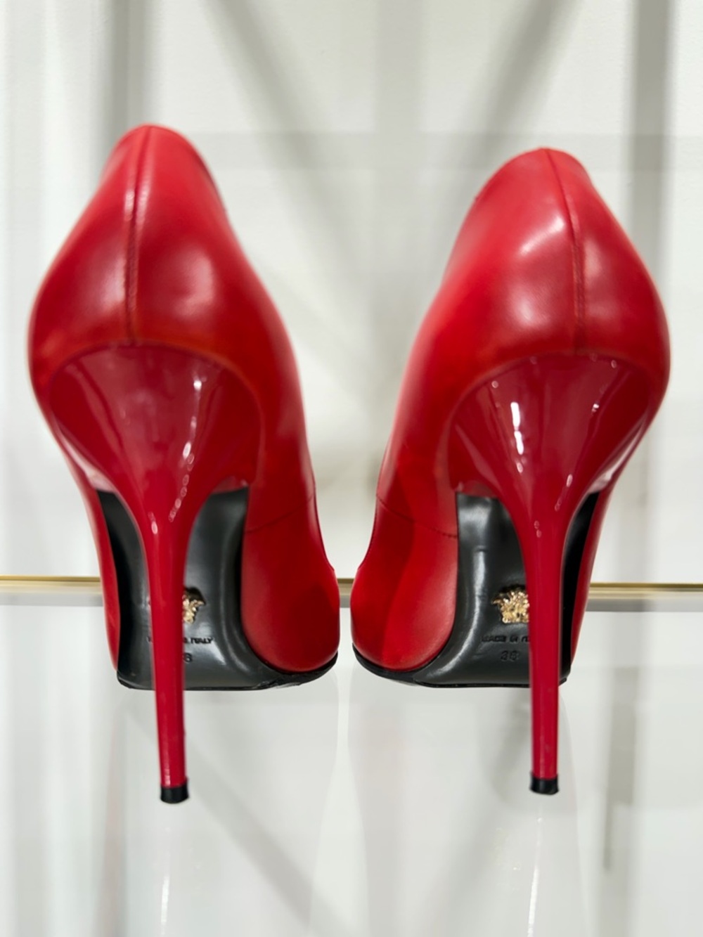 Versace Red Pointed Toe High Heels with Medusa - Picture 5 of 16